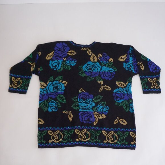 Vintage Holiday Time Black Floral Knit Sweater Eclectic Grandpa Grandmacore 22W - Picture 9 of 9